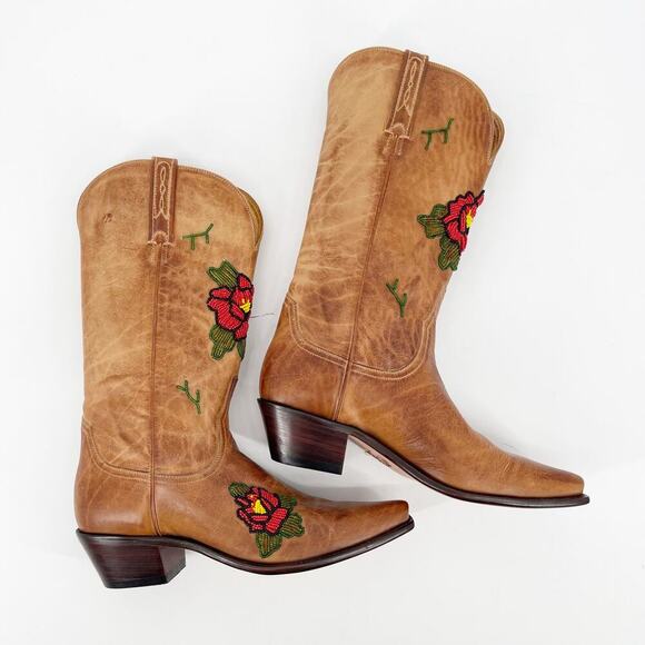 Lucchese Charlie 1 Horse Tan Beaded Flower Snip Toe Western Cowgirl Boot size 10 - Picture 3 of 15